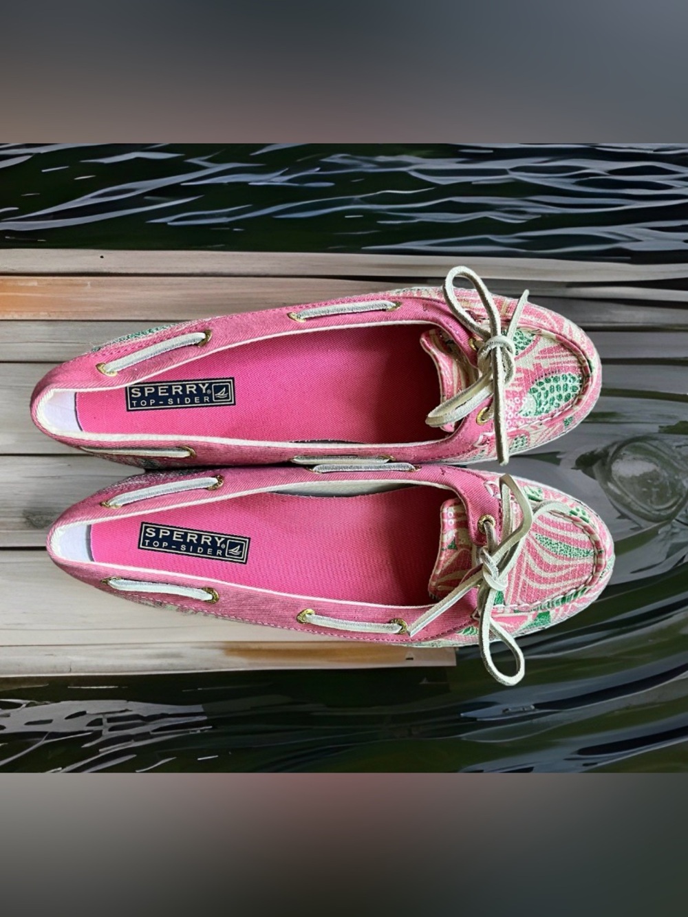 Sperry Top Sider Slip-On Boat Shoes 7.5 Pink/Green Fish. Mermaid Sequins 9688706